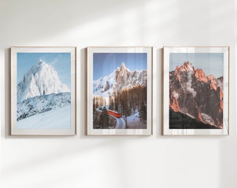 Chamonix, French Alps, France | Set of 3 Unframed Mountain Landscape Photography Wall Art Prints | Mer De Glace | Massif Du Mont Blanc Gift