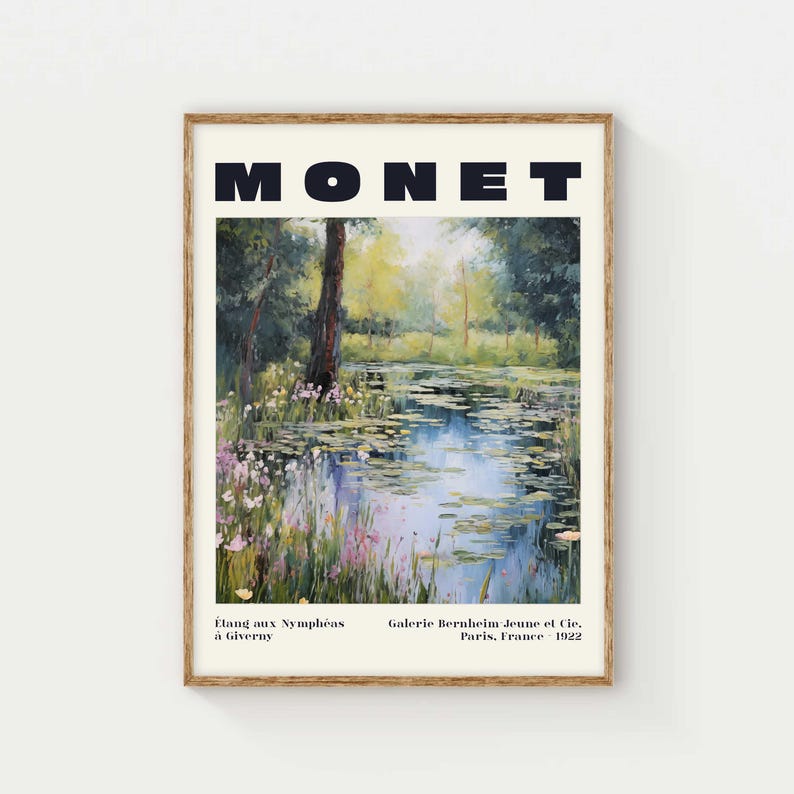 Water Lilies Art Print, Impressionist Landscape Wall Art, French