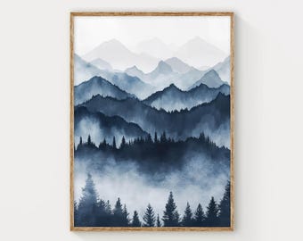 Blue Mountain-print – Moderne abstracte muurkunst voor minimalistische decoratie
