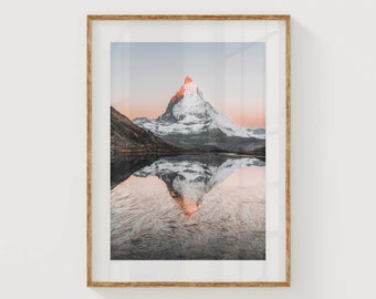 Rifflesee Sunrise, Matterhorn, Zermatt, Swiss Alps, Switzerland | Unframed Mountain Photography Wall Art Print | New Home Gift Idea