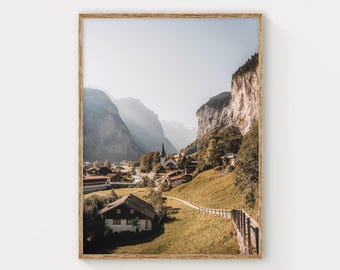 Lauterbrunnen Print, Swiss Alps Landscape Mountain Wall Art Photography