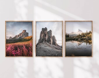 Dolomites Mountain Photography Set of 3 Prints - Lago Federa, Passo Giau, Tre Cime