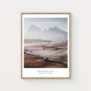 Alpe di Siusi, Dolomitas, Alpes italianos, Italia / Impresión de arte mural con fotografía de montaña / Regalo para un nuevo hogar / Regalo para un amigo