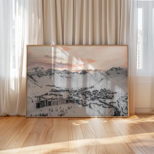 Tignes and Val d’Isère panoramic mountain photography print in soft winter light