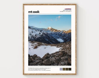 Aoraki Print: New Zealand Poster, Mount Cook Photography, NZ Wall Art Print, Travel Poster