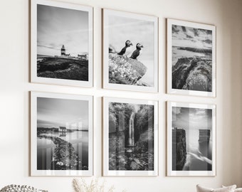 Irish Set of 6 Wall Art Prints featuring photography from Ireland's Connemara, Hook Head Lighthouse, Glenevin Waterfall, Downpatrick Head