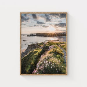 Fotografía irlandesa: Playa de Annestown, Waterford, Irlanda / Arte mural moderno / Lámina floral de playa / Póster de atardecer en el océano / Regalos de Irlanda