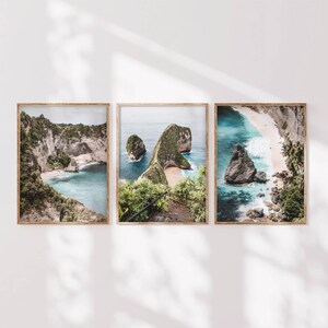 Nusa Penida Wall Art Set, Bali Coastal Photography Prints, Diamond Beach & Kelingking Beach Decor, Set of 3 Tropical Ocean Prints