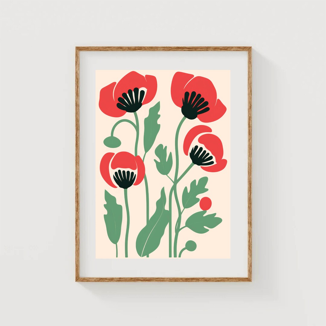Red Poppy Flower Wall Art Vibrant Floral Print Modern Decor Botanical ...
