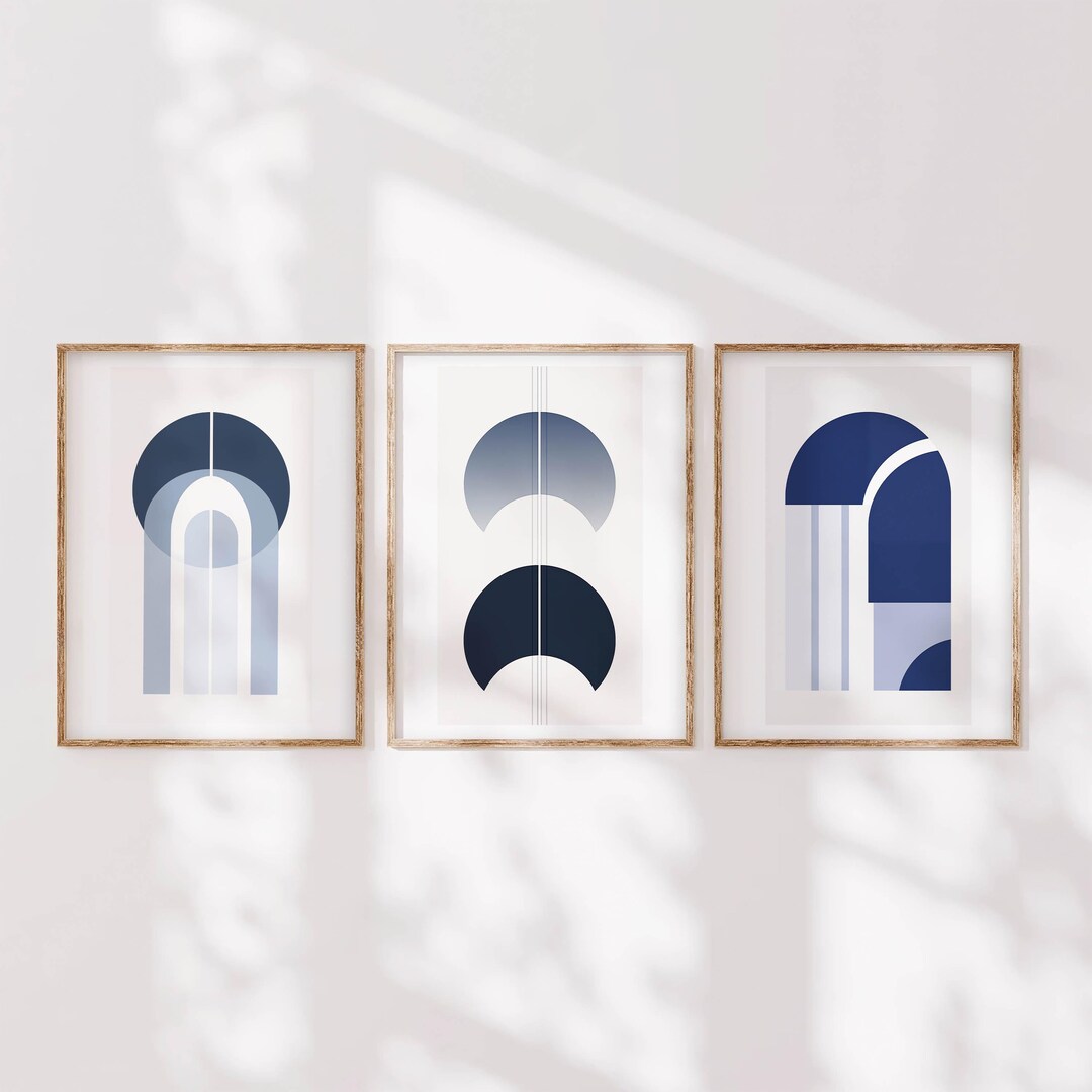 3 Piece Blue Abstract Art Print Set Wall Art Modern Minimal Art ...