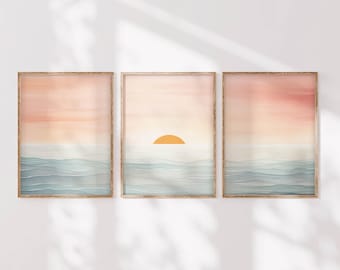 Sunset Print Set of 3, Ocean Sunrise Coastal Wall Art Decor