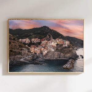 Manarola Wall Art Print Cinque Terre Sunset Italian Riviera Photo Italy Coastal Decor Riomaggiore Landscape Poster