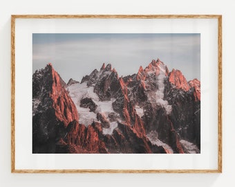 Massif du Mont Blanc Sunset, Chamonix, French Alps, France | Unframed Mountain Photography Wall Art Print | Nature Gift Ideas