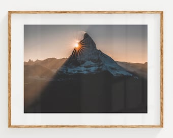Matterhorn Sunset, Zermatt, Swiss Alps, Switzerland | Unframed Mountain Photography Wall Art Print | Nature Artworks | Gift For New Home