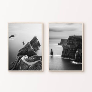 Set of 2 Unframed Black and White Irish Wall Art Prints featuring photography from Irelands Dunquin Pier and Cliffs of Moher New Home Gift image 7
