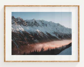 Chamonix Valley Sunset, Massif du Mt Blanc, French Alps, France | Unframed Mountain Photography Wall Art Print | Living Room Wall Art