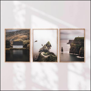 Juego de 3 impresiones de arte mural irlandés con fotografías de Gougane Barra, Dunquin Pier y Cliffs of Moher, Irlanda. Decoración de pared. Idea de regalo.