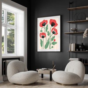 Red Poppy Flower Wall Art Vibrant Floral Print Modern Decor Botanical ...
