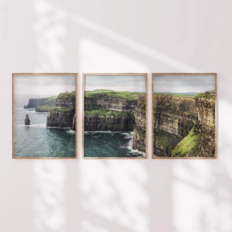 Cliffs of Moher Triptych, Ireland Prints, Set of 3 Irish Landscape Photography Wall Art Prints, 24 x 36
