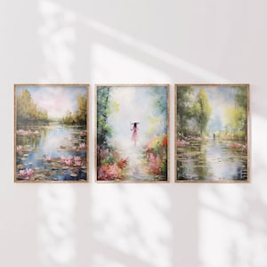 Monet Water Lilies Wall Art, Set of 3 Floral Prints, Impressionist Painting Poster, Modern Botanical Decor, Claude Monet Inspired Artwork