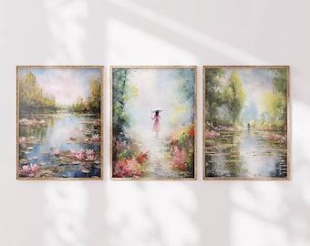 Monet-printset waterlelies: impressionistische bloemenmuurkunst