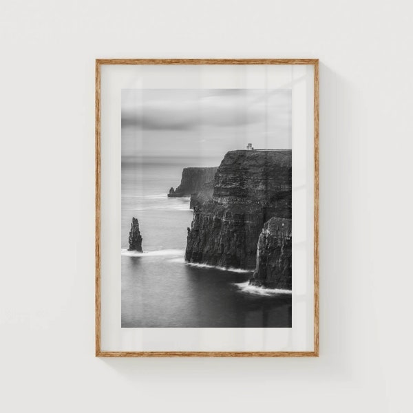 Cliffs of Moher, Co Clare, Ireland | Unframed Irish Black & White Landscape Photography Wall Art Print | Gift For New Home | Coastal Decor