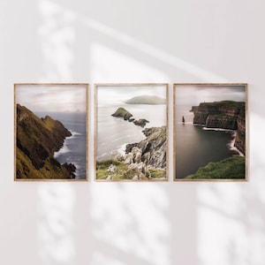 Conjunto de 3 impresiones de arte mural de la costa irlandesa con fotografías de los acantilados de Kerry, Dunmore Head y los acantilados de Moher en Irlanda / Decoración moderna para el hogar