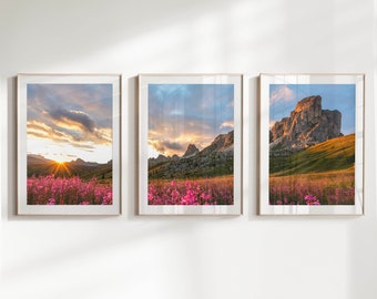 Passo Giau Triptych, Dolomites, Italian Alps, Italy | Set of 3 Unframed Mountain Photography Wall Art Prints | Modern home Decor | Gift Idea