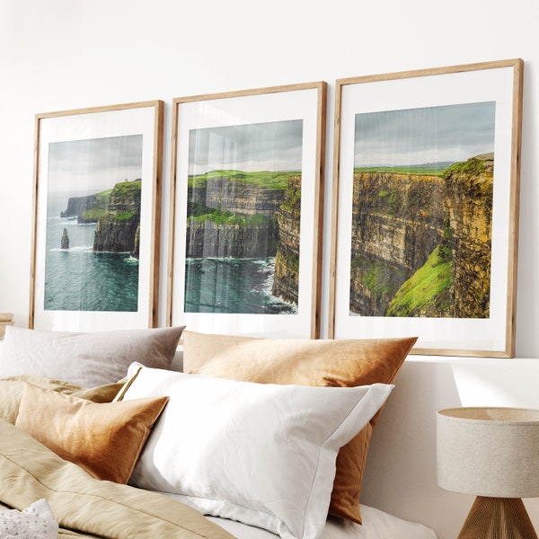 Triptyque Falaises de Moher, comté de Clare, Irlande | Lot de 3 tirages d'art mural sans cadre de photographie de paysage irlandais | Décoration d'intérieur | Cadeau pour la maison neuve