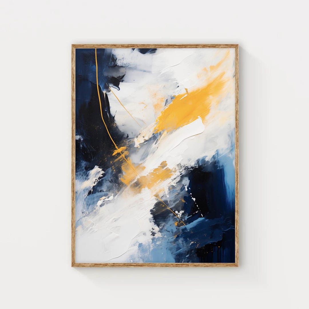 Abstract Wall Art Print, Bold Blue and Yellow Painting, Modern ...