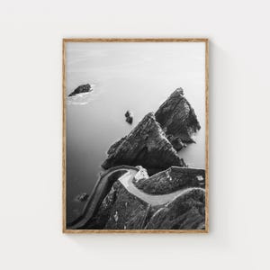 Irland Wand Kunst Druck, Schwarz & Weiß Dunquin Pier Poster, Küstenlandschaft Fotografie, Atlantik Poster, Irische Geschenk Idee