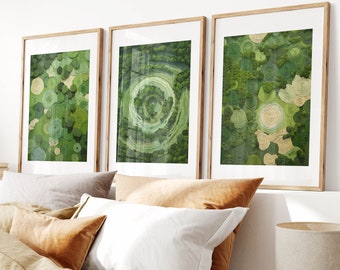 Set of 3 Moss Green Wall Art Prints | Unframed Green Forest Abstract Prints |  Modern Swirl Wall Decor | Gift Idea for New Home