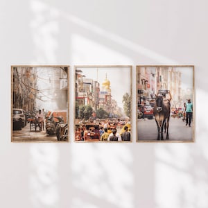 Ensemble d'impressions photographiques Inde : art urbain culturel asiatique, décoration murale moderne