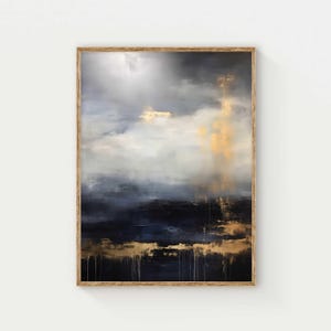 Blue Gold Wall Print, Abstract Wall Art, Mountain Landscape Print, Modern Nature Poster, Large Contemporary Decor for Living Room or Office