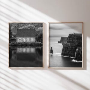 Ensemble d&#39;art mural irlandais, impressions noir et blanc des falaises de Moher et de Gougane Barra, photographie de paysage d&#39;Irlande pour la maison ou le bureau