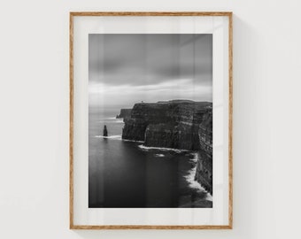 Cliffs of Moher, Co. Clare, Ireland | Unframed Irish Black & White Photography Wall Art Print | Coastal Wall Decor | Moody Irish Art