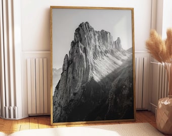 Print Zwitserse Alpen – Zwart-witte muurkunst berg
