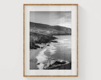 Coumeenoole Beach, Dingle, Co Kerry, Ireland | Unframed Irish Black & White Coastal Photography Wall Art Print | Art For New Home