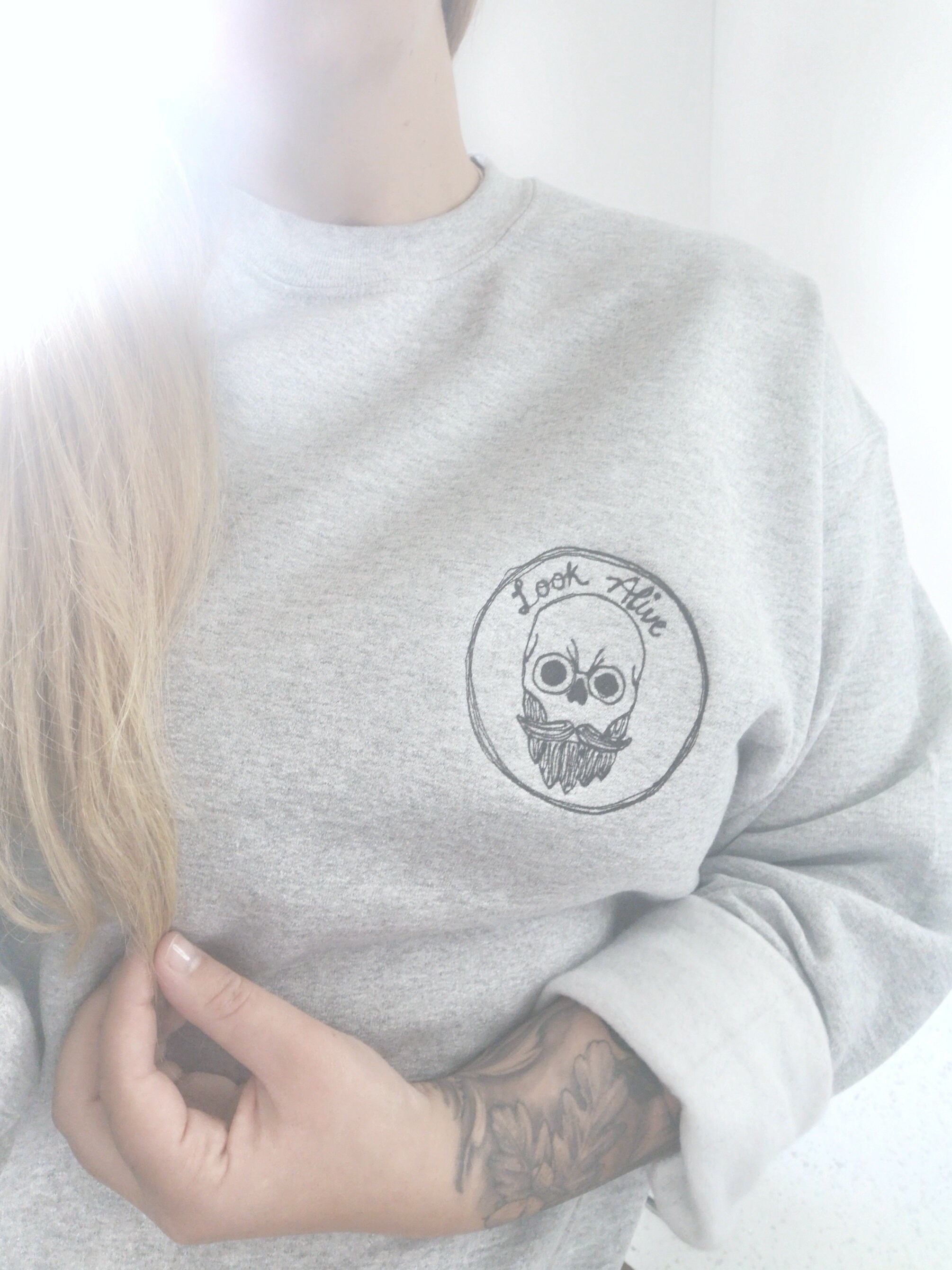 Skull Embroidered Sweatshirt Etsy