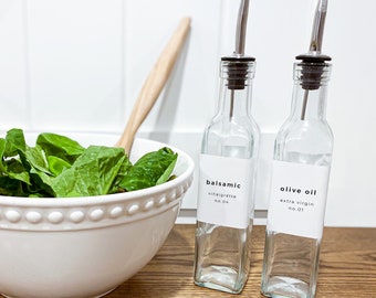 8.5oz. Glass Olive Oil Bottle • Minimal Style • Vinegar & Oil Bottle • Oil Bottle • Vinegar Bottle • Kitchen Organization • Customizable