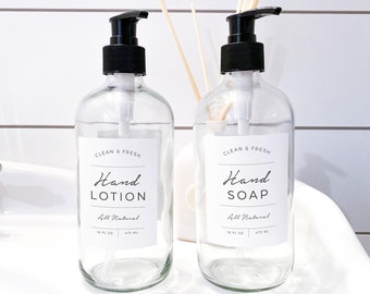 16oz. Glass Soap and Hand Lotion Set | Hand Lotion Dispenser | Refillable Soap Dispenser | Glass Jar