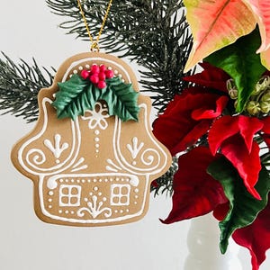 Handmade Clay Christmas Tree Gingerbread House Cookie Decoration, Festive ornaments, Christmas Gift