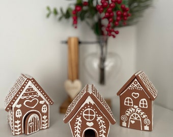 Mini clay  gingerbread house Set of 3, Christmas Houses, Clay Ornaments