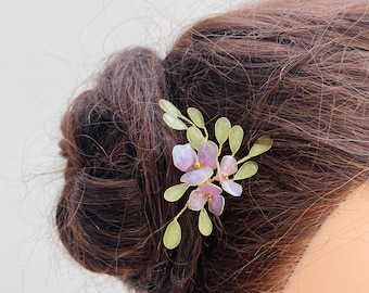 Handmade lilac hydrangea with leaves hair pins, Bridal hair pieces, Wedding hair jewellery, Flower hair pins