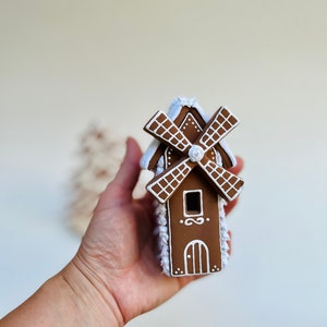 Clay Mini Gingerbread Windmill, Christmas Village,Christmas light house, Christmas gift image 8