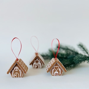 Mini clay  gingerbread house Set of 3, Christmas Houses, Clay Ornaments