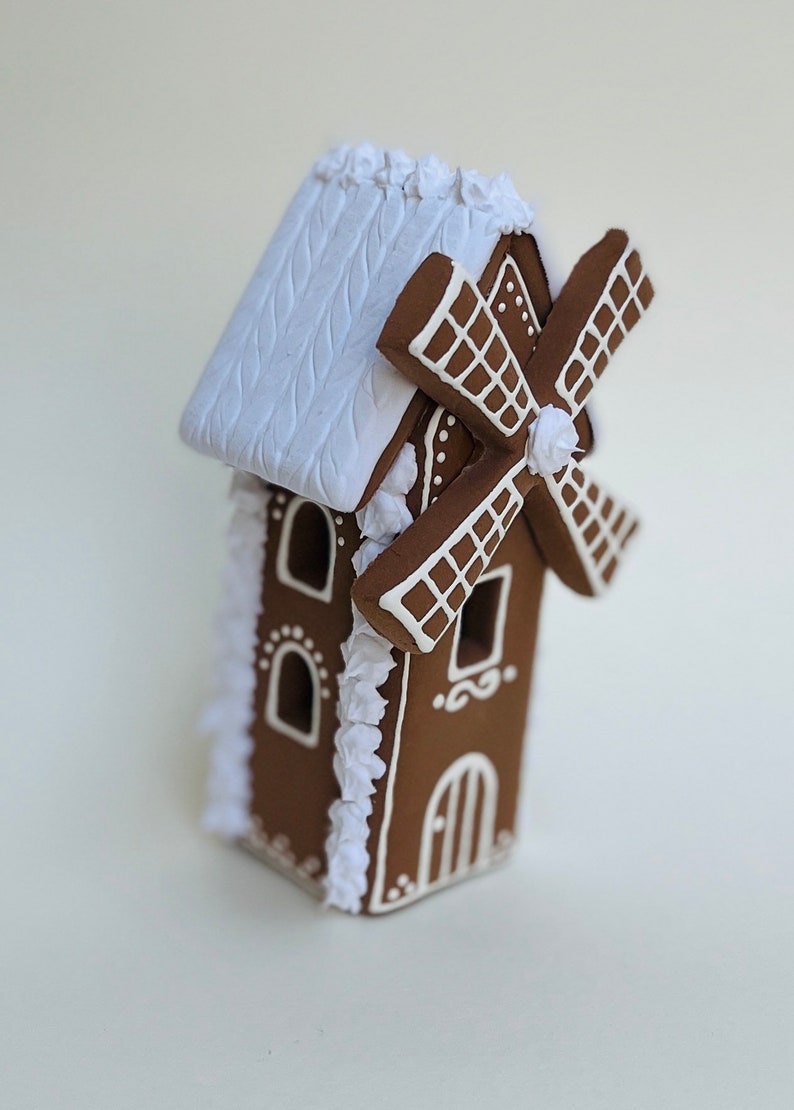 Clay Mini Gingerbread Windmill, Christmas Village,Christmas light house, Christmas gift image 6