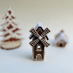 Clay Mini Gingerbread Windmill, Christmas Village,Christmas light house, Christmas gift image 7