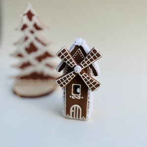 Clay Mini Gingerbread Windmill, Christmas Village,Christmas light house, Christmas gift image 1