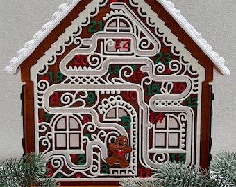 Handmade Wooden Gingerbread House Christmas Countdown Calendar, Christmas Decoration